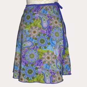 Coolibar Wrap Skirt Adjustable UPF 50 Paisley Blue Purple Green S bv
